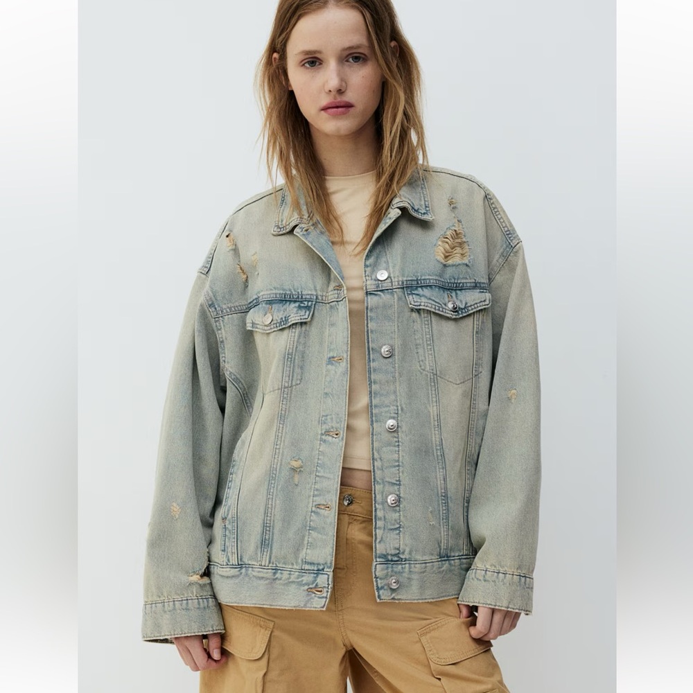 H&M Oversized Distressed Denim Jacket
